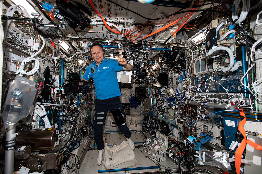 Astronaut Matthias Maurer works inside the Columbus laboratory module