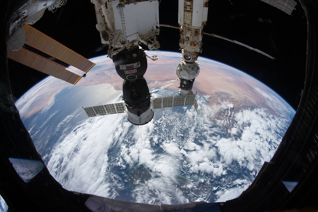 The space station above the Mediterranean Sea