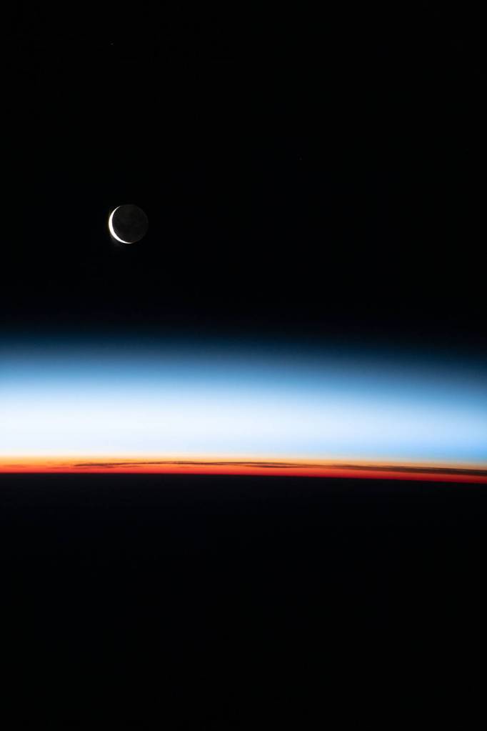 A waxing crescent Moon is pictured from the station