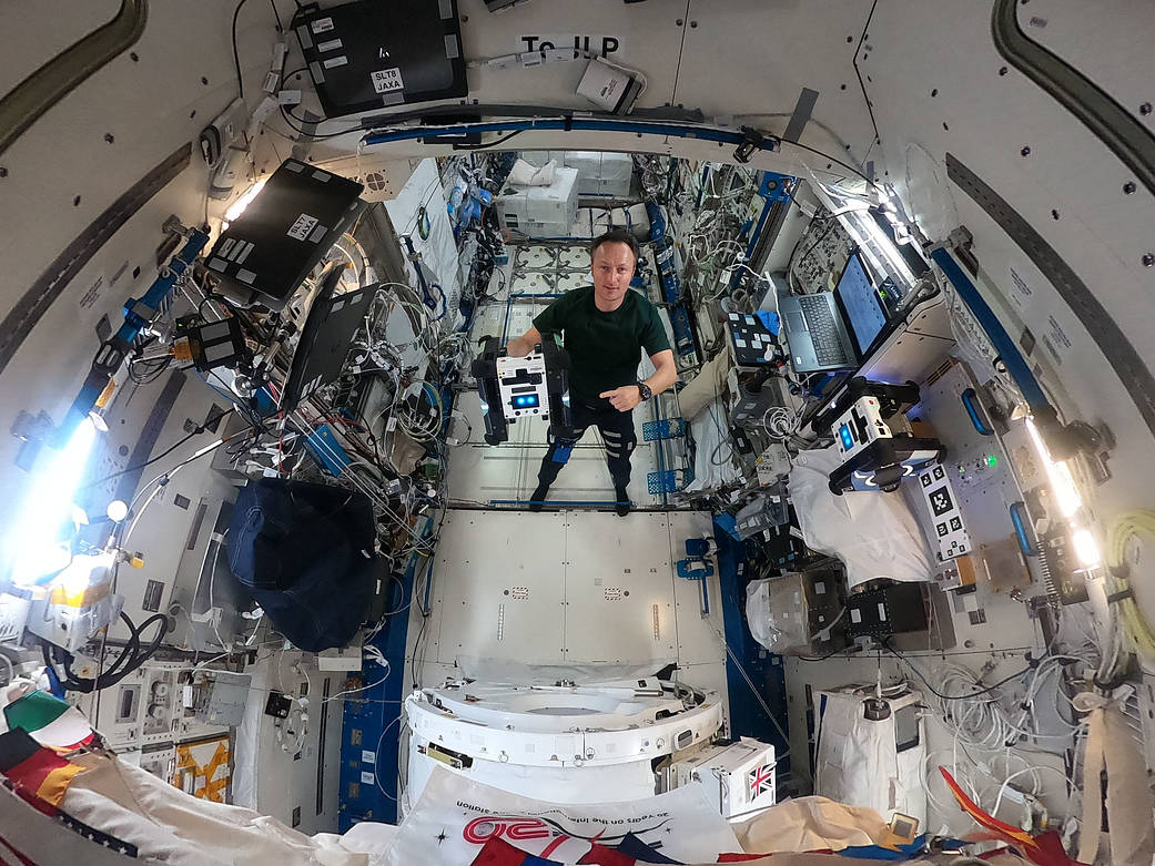Astronaut Matthias Maurer is pictured inside the Kibo laboratory module