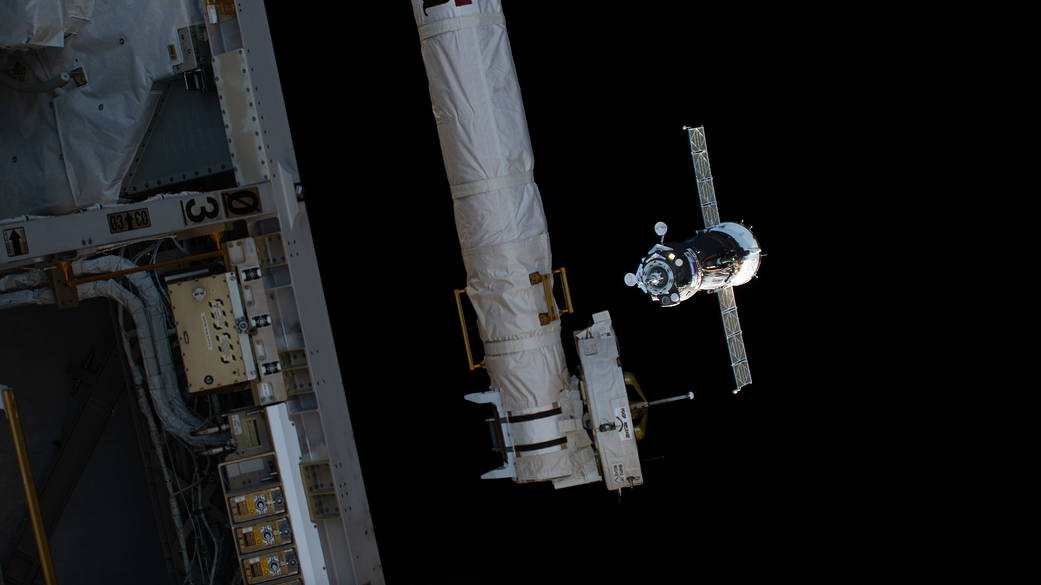 The Soyuz MS-20 crew ship approaches the International Space Station