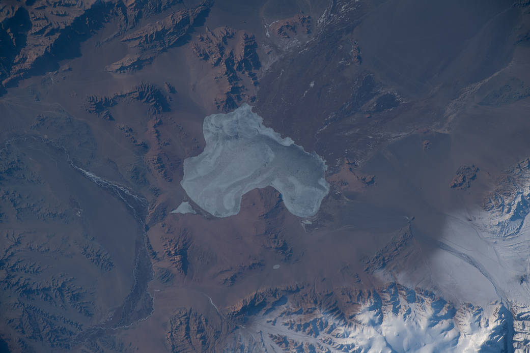 The frozen Achit Lake in the Altay Mountain range
