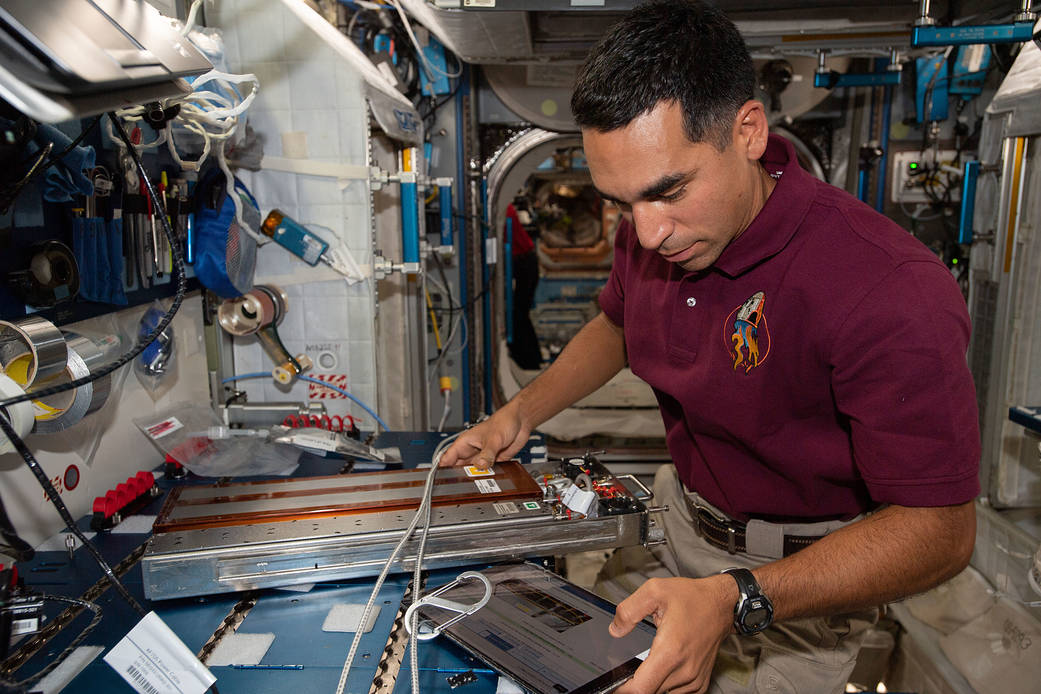 Astronaut Raja Chari works inside the Harmony module