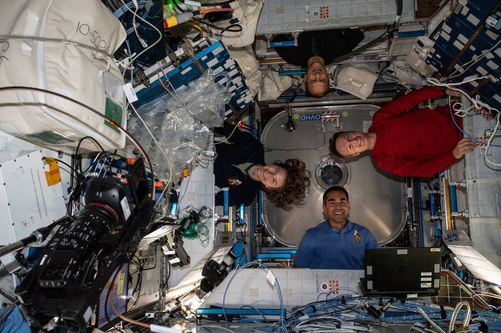 Expedition 66 astronauts pose for a playful portrait