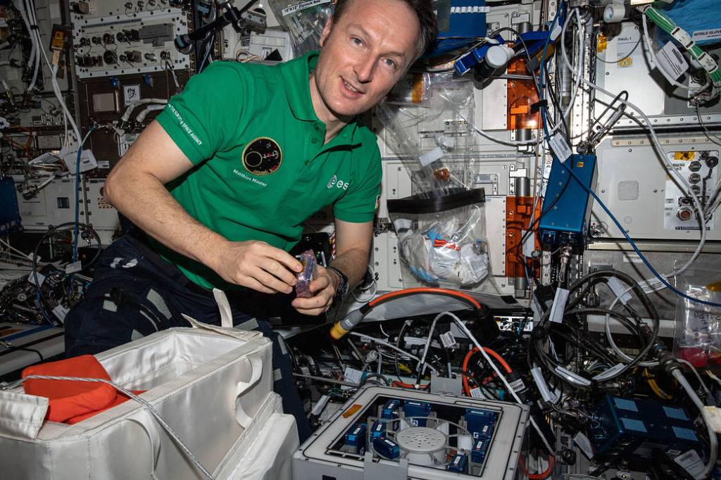 Astronaut Matthias Maurer works on the Kubik incubator