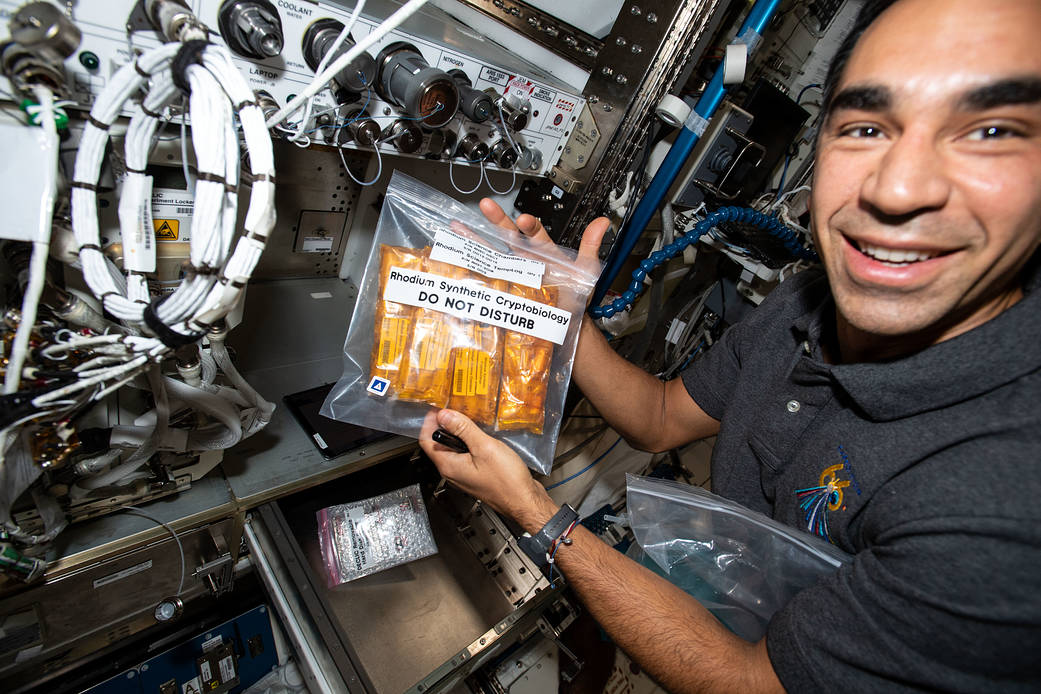 NASA astronaut Raja Chari gathers experiment for packing inside Dragon