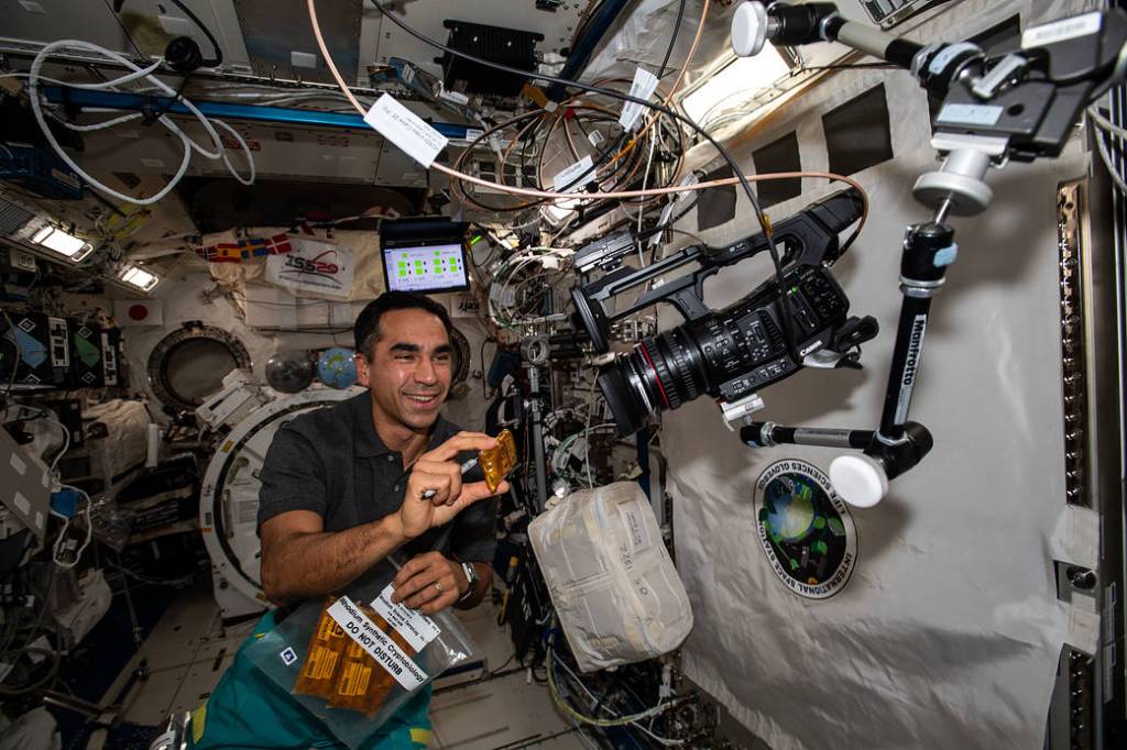 Astronaut Engineer Raja Chari works on a biotechnology study