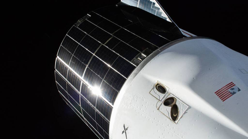 The SpaceX Cargo Dragon is pictured moments before undocking