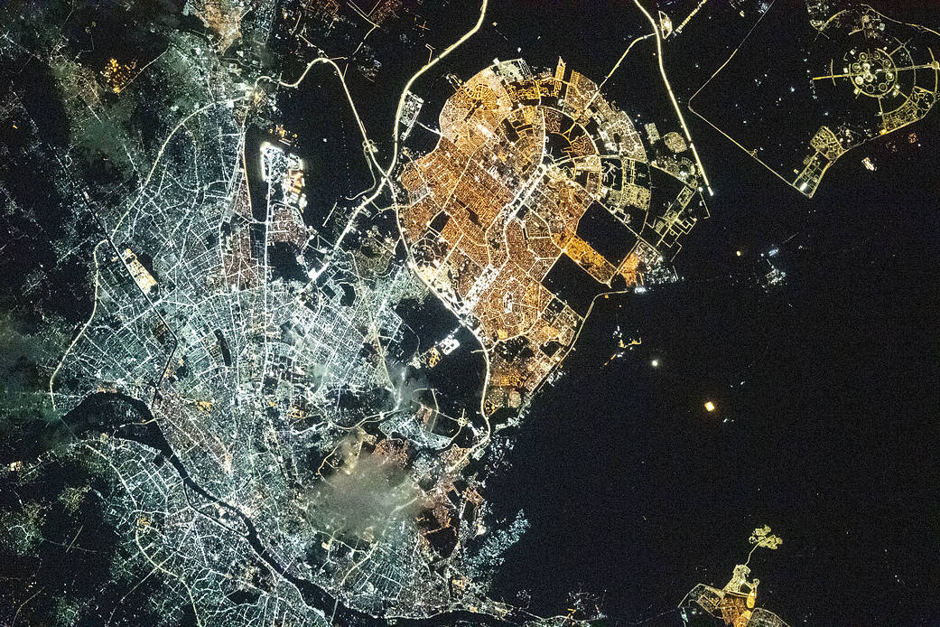 The city lights of Cairo and New Cairo City in Egypt