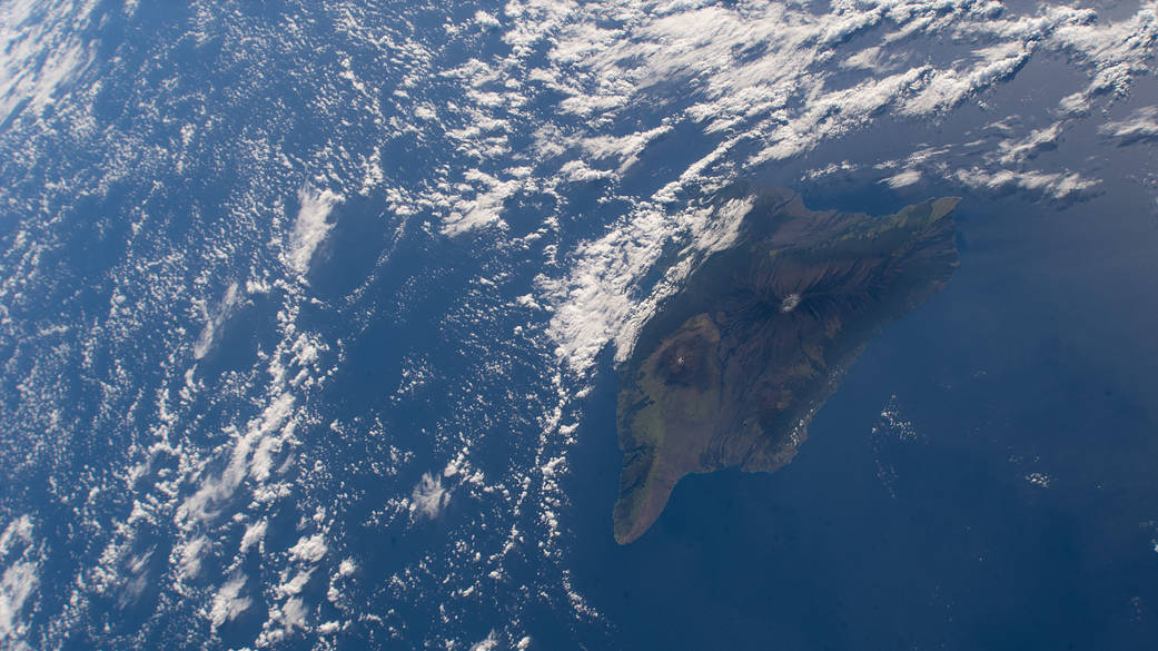Hawaii's big island and its two major volcanoes Mauna Kea and Mauna Loa are pictured from the International Space Station as it orbited 258 miles above the Pacific Ocean south of the Hawaiian island chain.