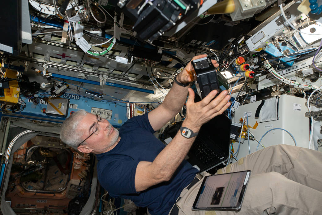 Astronaut Mark Vande Hei works on the Multi-use Variable-G Platform