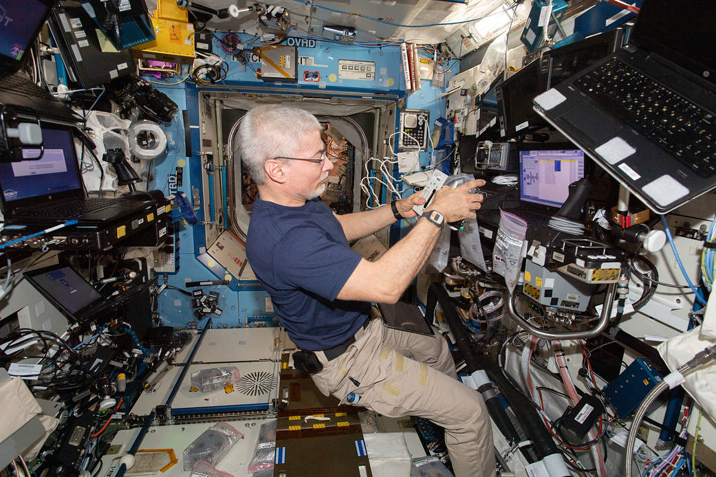 Astronaut Mark Vande Hei works on the Multi-use Variable-G Platform