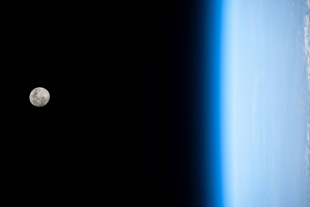 The waxing gibbous Moon above the Pacific Ocean