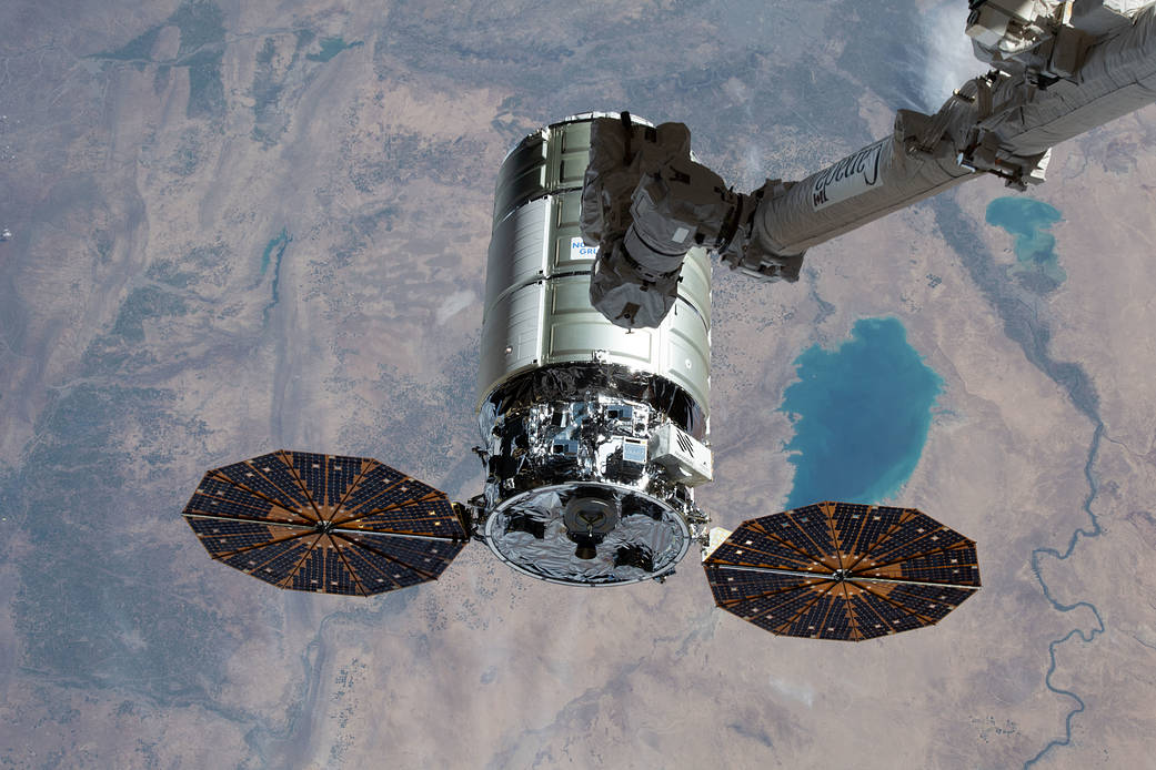 Cygnus moments from being captured with the Canadarm2 robotic arm