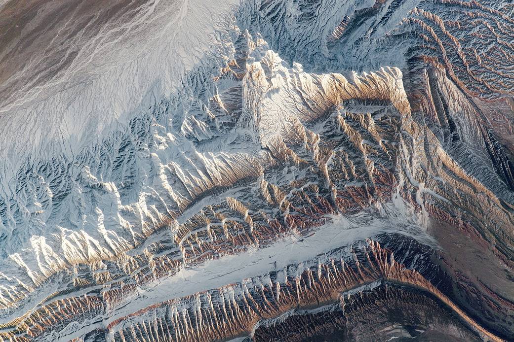 The Tien Shan mountain range in Central Asia, seen from the International Space Station.