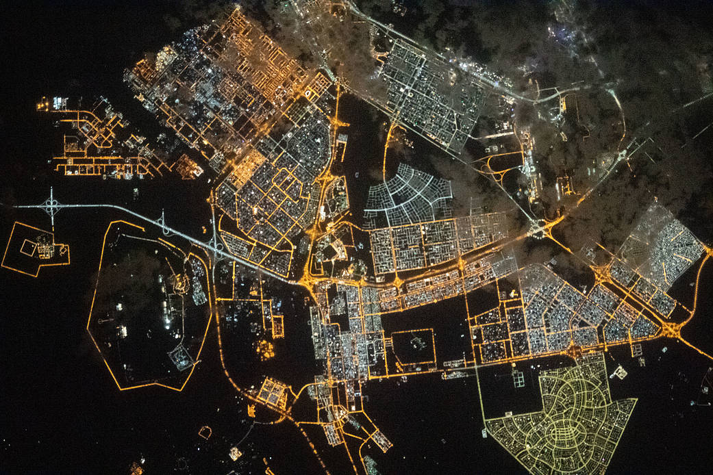 The city lights of Abu Dhabi in the United Arab Emirates