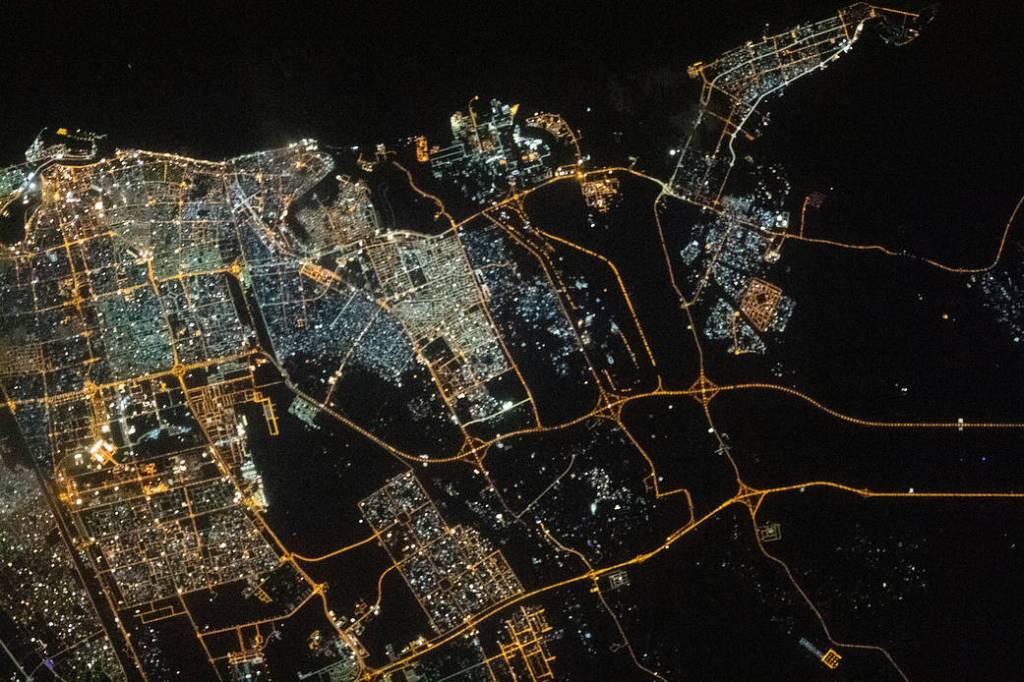 The city lights of Sharjah and Ajman in the United Arab Emirates