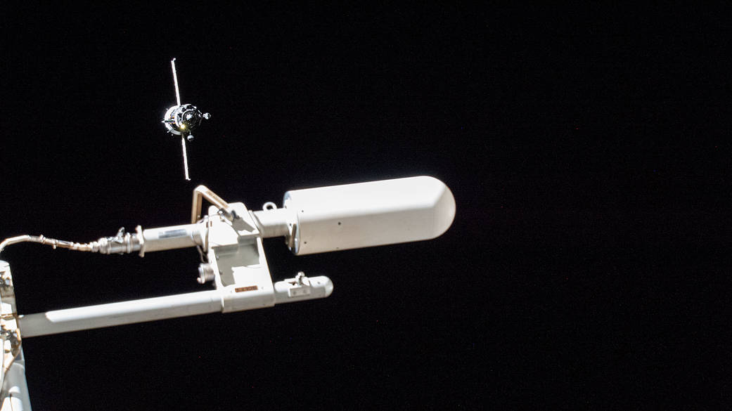 The Soyuz MS-21 crew ship approaches the space station