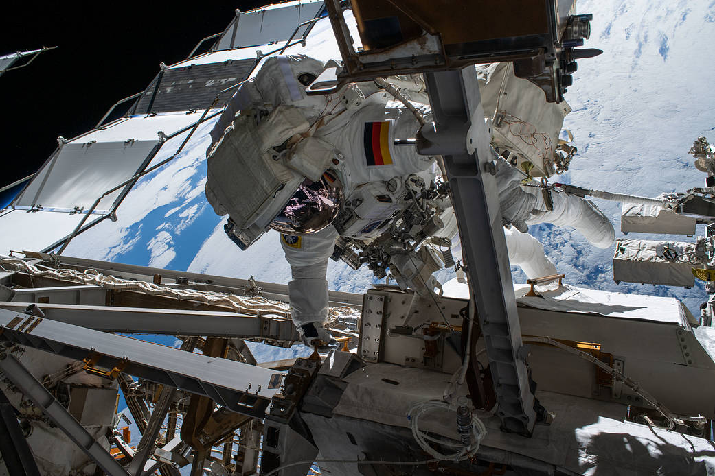 ESA astronaut Matthias Maurer during a spacewalk