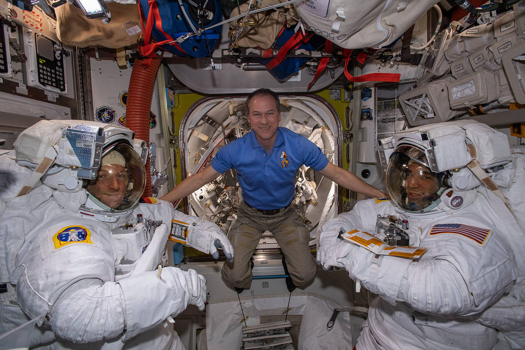 Astronauts Tom Marshburn, Matthias Maurer, and Raja Chari