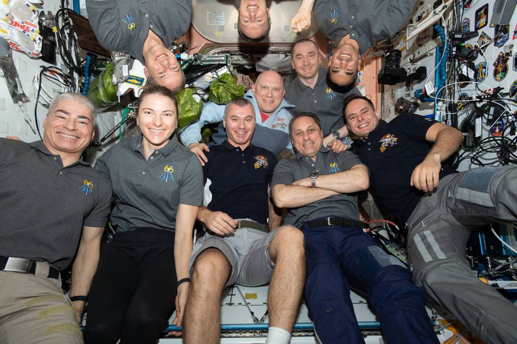 The ten-member Expedition 66 crew poses for a portrait