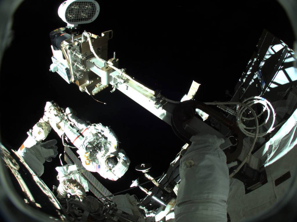 Astronaut Raja Chari is pictured during a spacewalk