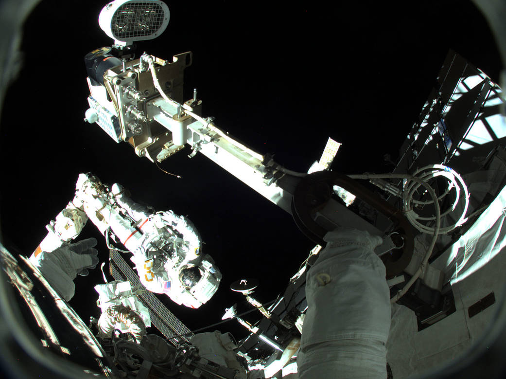 Astronaut Raja Chari is pictured during a spacewalk