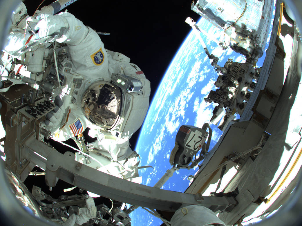 Astronaut Raja Chari is pictured during a spacewalk