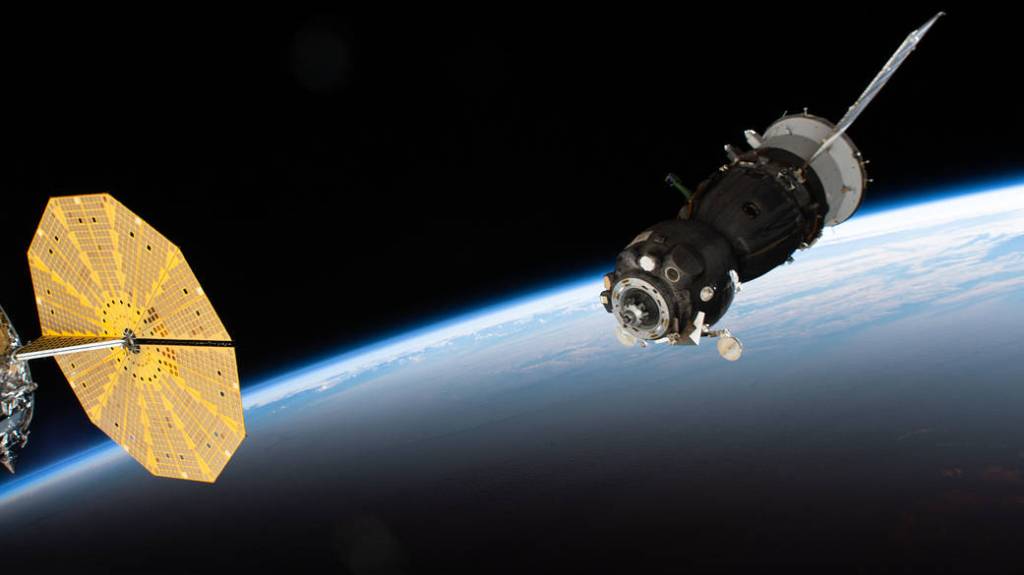 The Soyuz MS-19 crew ship departs the International Space Station