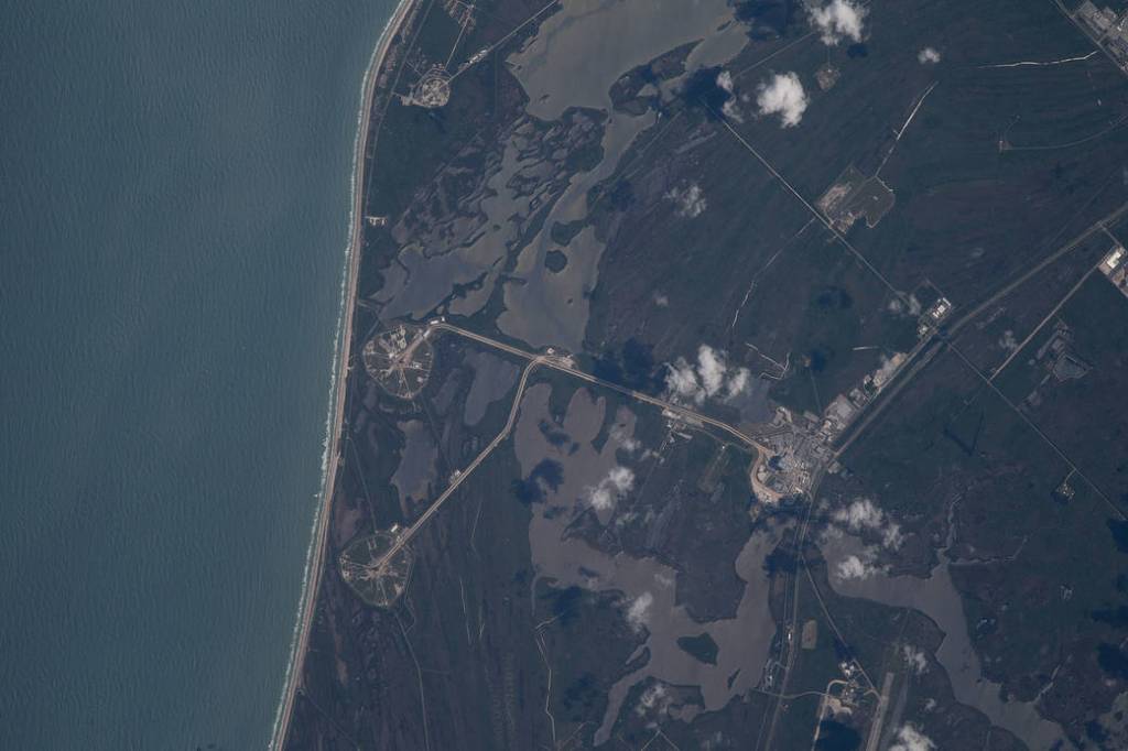 NASA’s SLS rocket is pictured in Florida from the space station