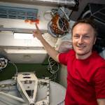 Astronaut Matthias Maurer relocates a passive radiation monitor