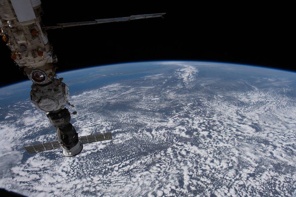 The Soyuz MS-21 crew ship docked to the Prichal module