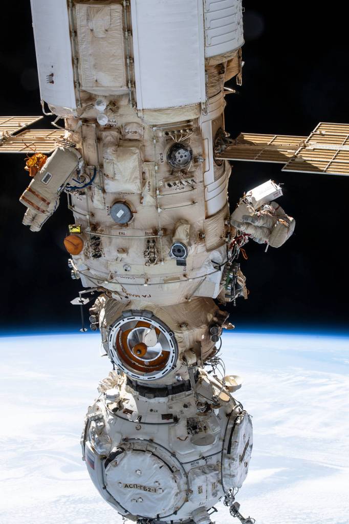Spacewalkers Denis Matveev and Oleg Artemyev