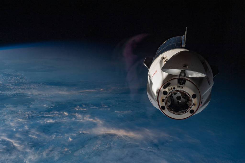 The SpaceX Dragon Endurance crew ship backs away from the station