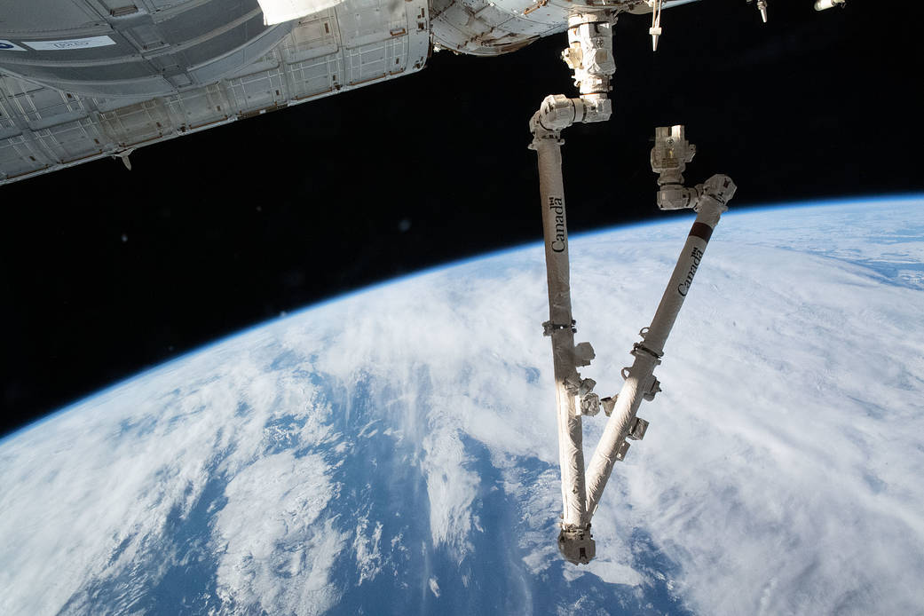 The Canadarm2 robotic arm attached to the Harmony module