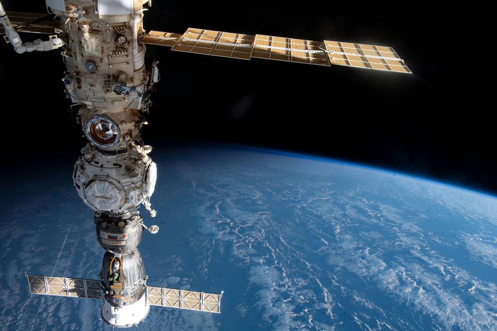 The Soyuz MS-21 crew ship is docked to the Prichal docking module
