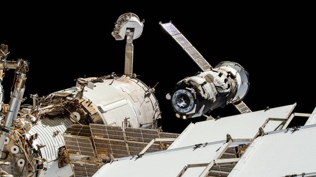 The ISS Progress 79 resupply ship undocks from Zvezda