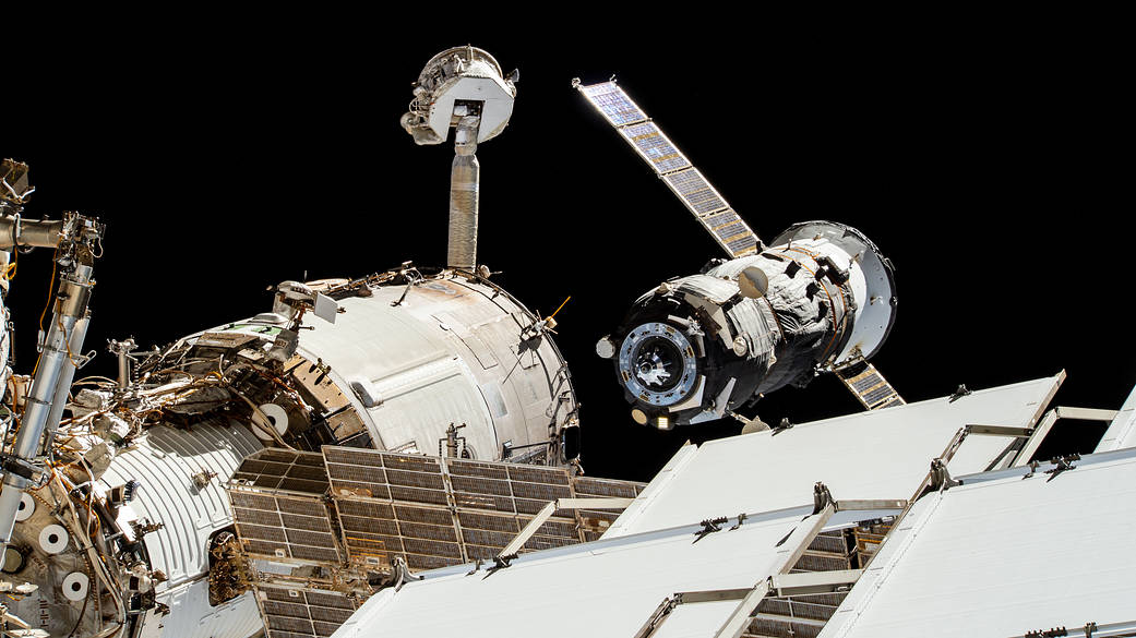 The ISS Progress 79 resupply ship undocks from Zvezda