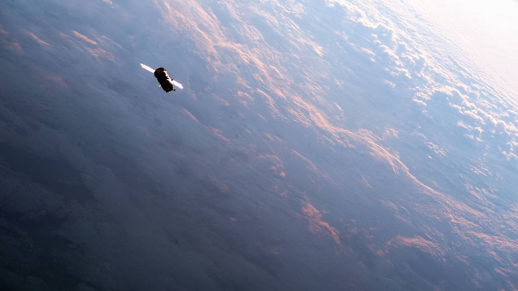 The ISS Progress 79 resupply ship above the Pacific Ocean
