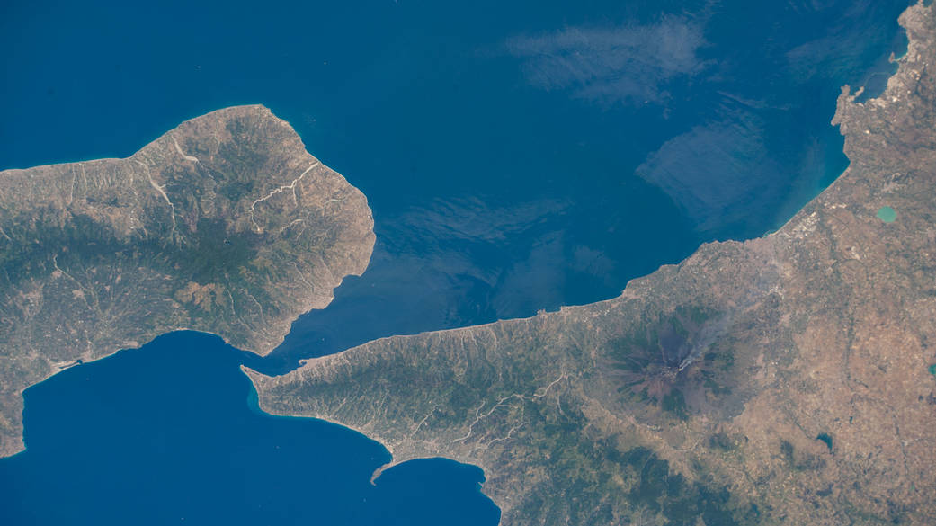 The southern tip of the boot of Italy and the island of Sicily