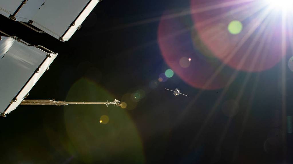 The Progress 81 cargo craft approaches the International Space Station