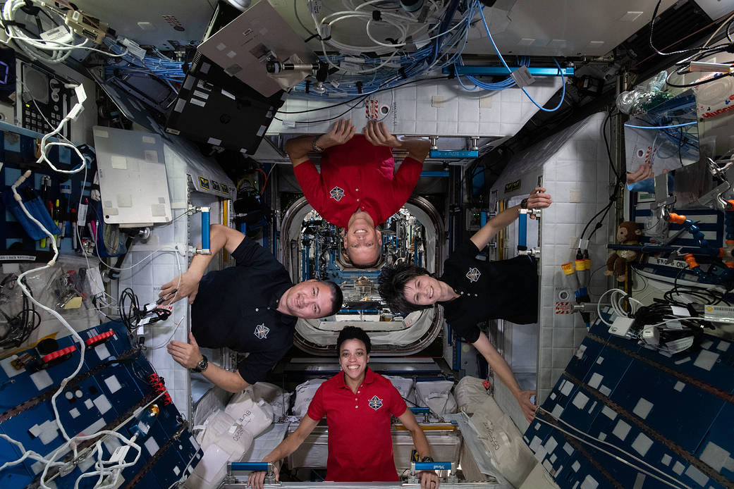 Expedition 67 Flight Engineers pose for a fun portrait