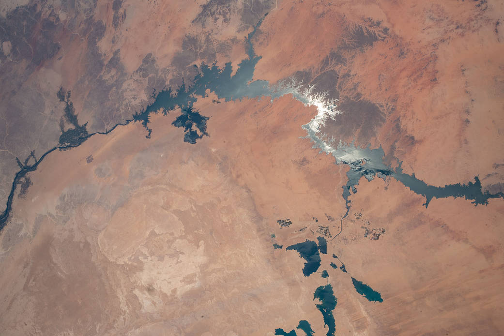 The sun's glint beams off Lake Nasser in Southern Egypt