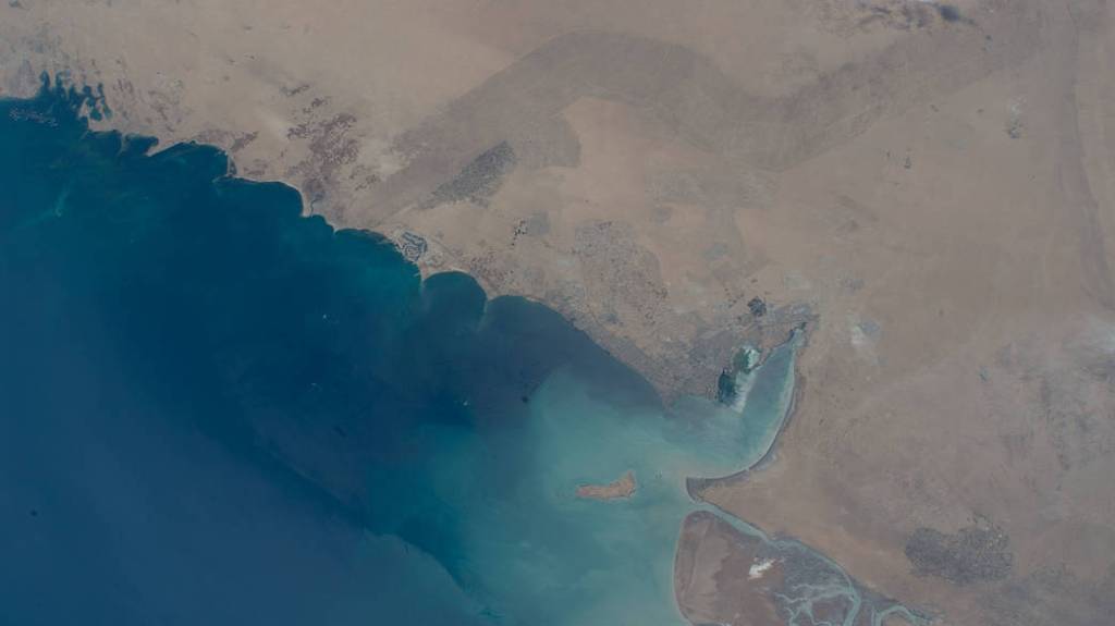 Kuwait City on the south shore of Kuwait Bay on the Persian Gulf