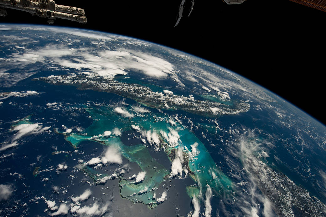 The International Space Station soars above the Bahamas
