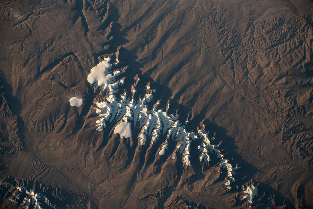 A portion of the Tanggula Mountains near Hala Lake in western China is pictured from the International Space Station as it orbited 260 miles above.