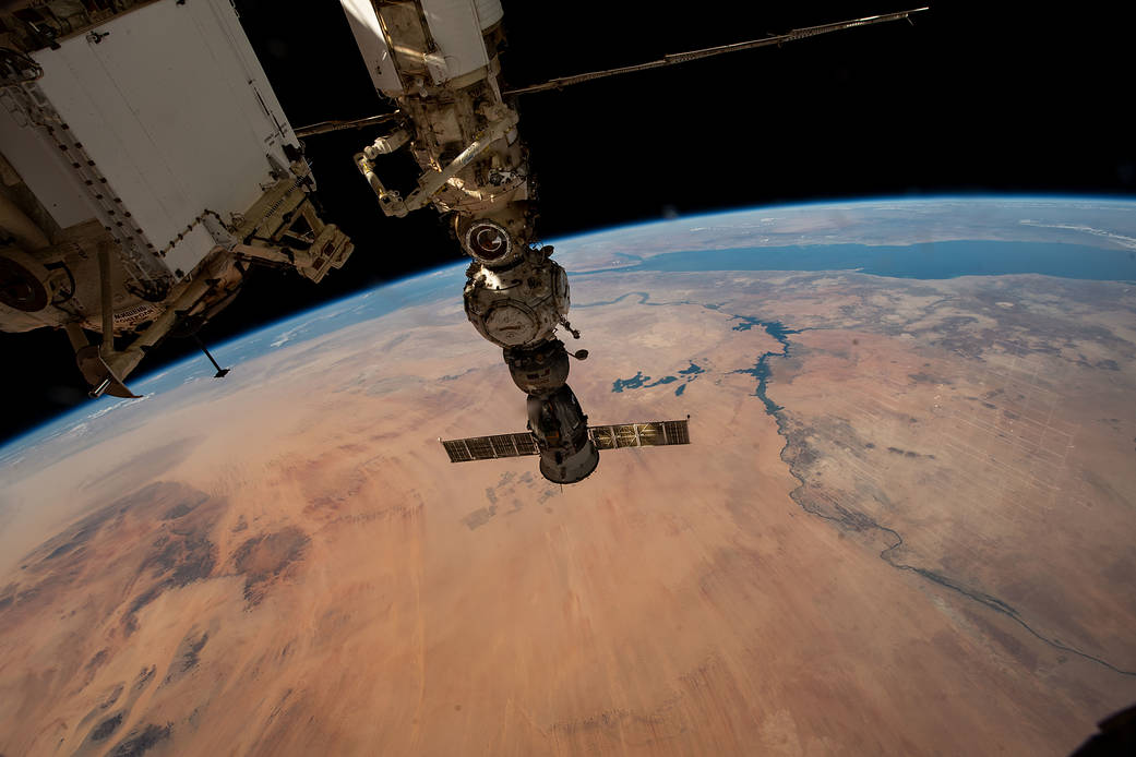 The space station orbits above northwest Sudan