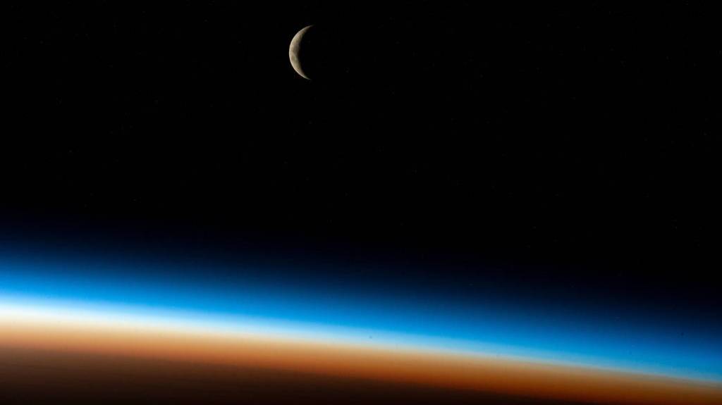 The waxing crescent Moon above the Atlantic Ocean