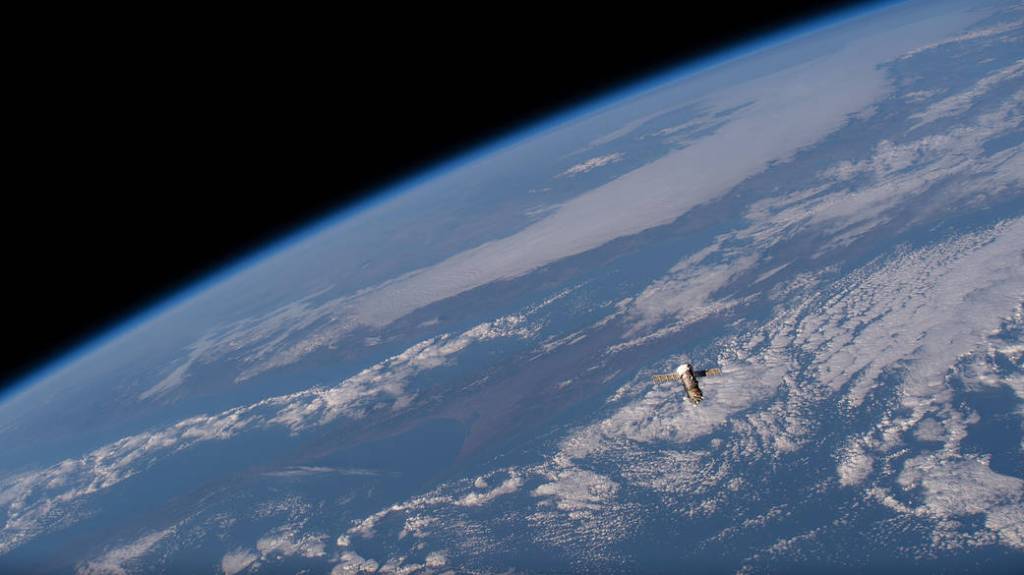 The ISS Progress 80 cargo craft departs the space station