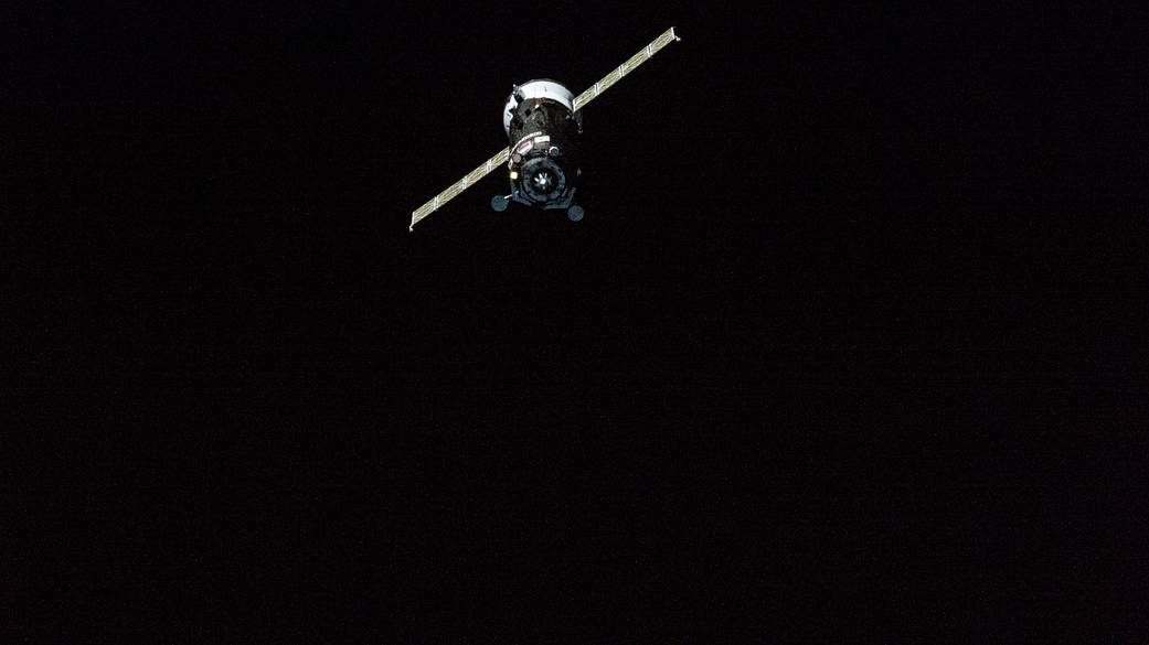 The ISS Progress 82 cargo craft approaches the space station